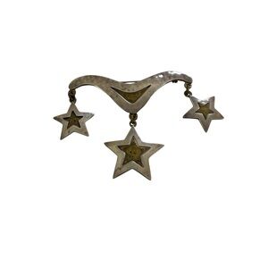 Jeep Collins Sterling Silver Brass Star Dangle Brooch Modernist Pin